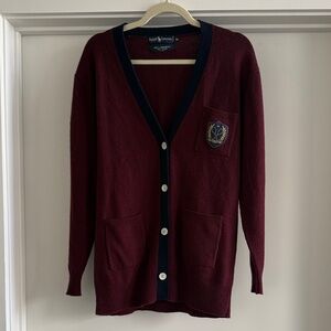 Vintage Ralph Lauren Burgundy Cardigan with Navy Trim